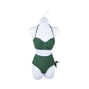 Sriwimon Green Halter Push Up High Waist Bikini Set In Green Sizes Mediu